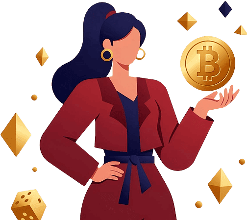 businesswoman holding a golden bitcoin