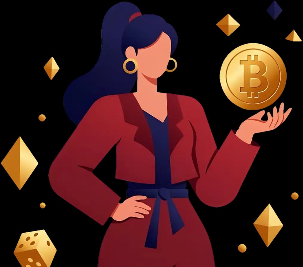 businesswoman holding a golden bitcoin