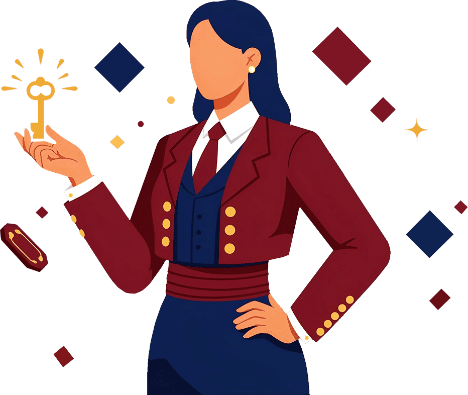 confident businesswoman with key icon